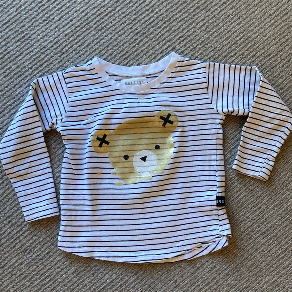 HUXBABY black/white striped L/S 4 unisex top